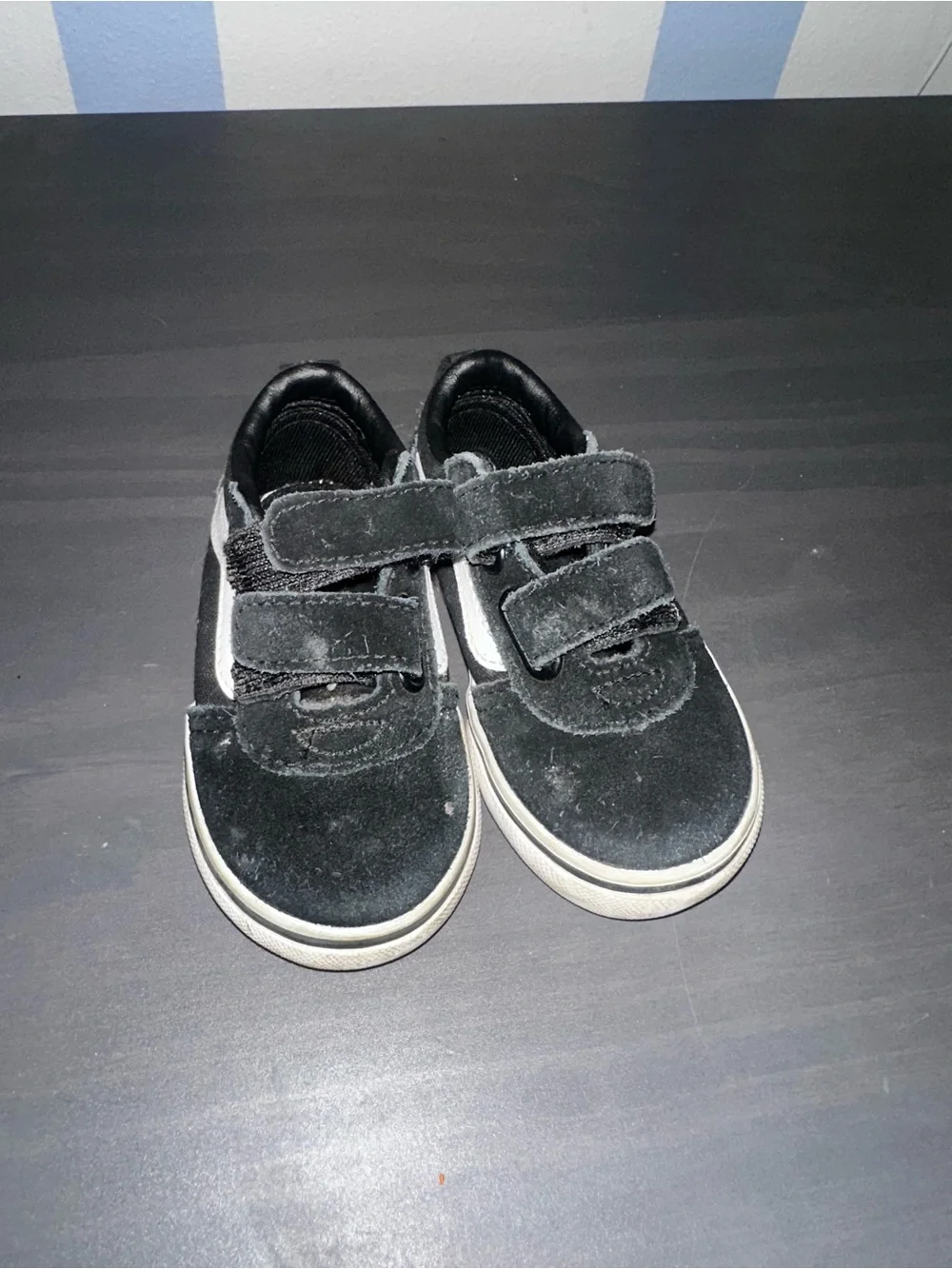 Vans Black Toddler Velcro Skate Shoes with White Stripe